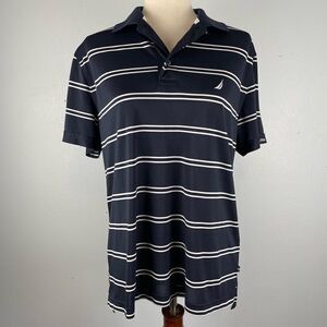 Nautica Men's Navy Striped Polo Shirt Size M EUC